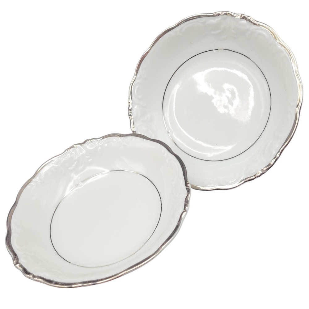 Walbrzych Platina Fruit/Dessert Bowl Set Of 2 White‎ w Platinum Trim